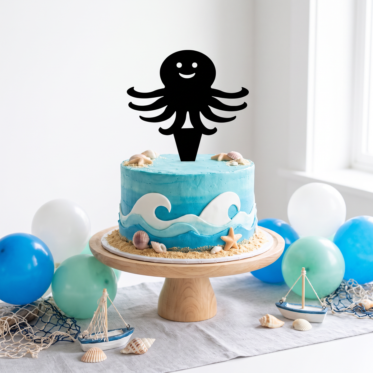 Recycled Octopus Cake Topper for Ocean Themed Birthday Parties