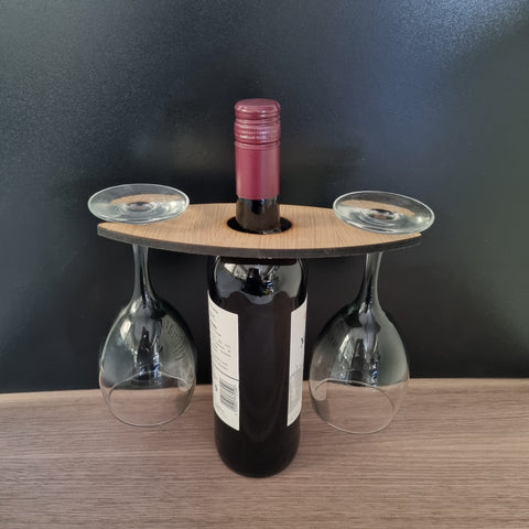 Customised Two Wine Glasses Holder for Champagne & Wine Bottles, Choice of Woods and acrylic colours. Bespoke Sizes/Shapes Made 22.5x10cm 8.5"x4"