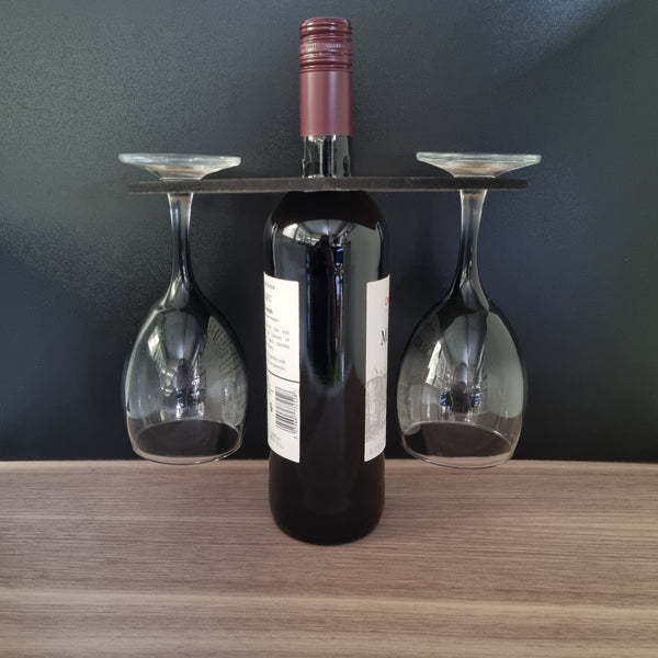 Customised Oblong Two Wine Glasses Holder for Champagne & Wine Bottles, Choice of Woods and acrylic colours. 23x6cm 9"x3"