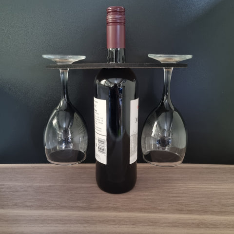 Customised Oblong Two Wine Glasses Holder for Champagne & Wine Bottles, Choice of Woods and acrylic colours. 23x6cm 9"x3"