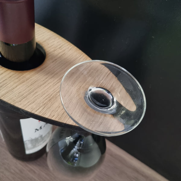 Customised Two Wine Glasses Holder for Champagne & Wine Bottles, Choice of Woods and acrylic colours. Bespoke Sizes/Shapes Made 22.5x10cm 8.5"x4"
