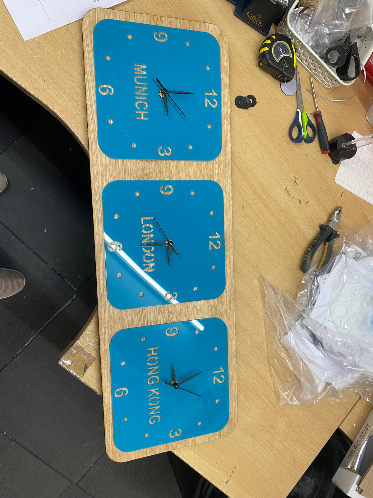 Custom Dual Time Zone Square Desk Clock with Engraved Name