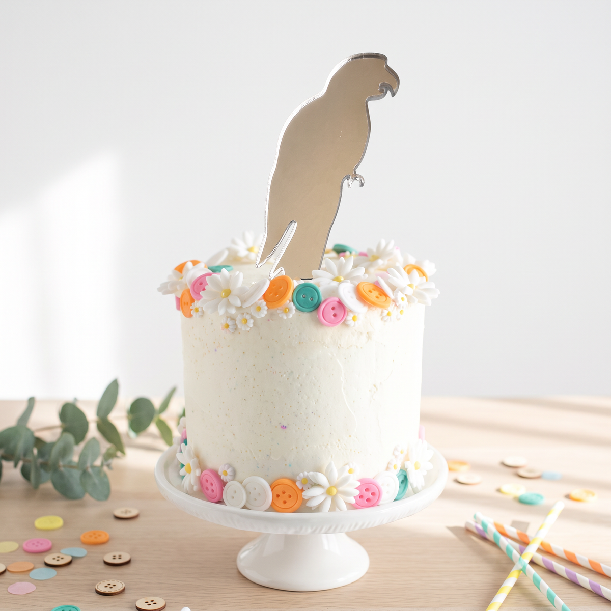 Eco-Friendly Reusable Parrot Cake Topper for Birthday Parties