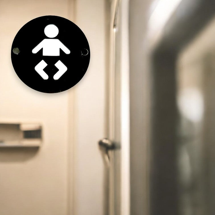 Round or Square Baby Changing / Restroom Signs - Custom Colours & Wood Finishes, Custom Wording, Sizes, Shapes Made
