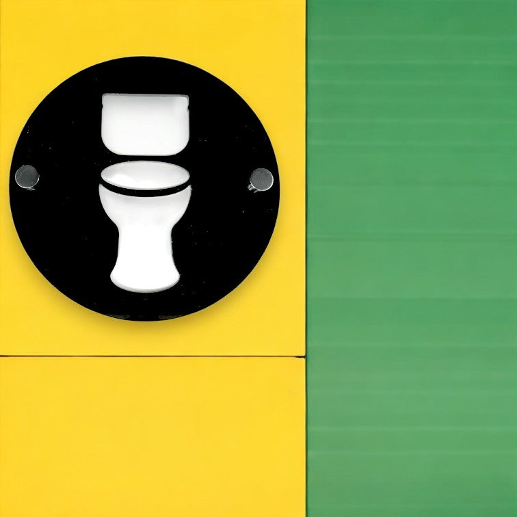 Round or Square Toilet Bowl Shaped / Restroom Signs - Custom Colours & Wood Finishes, Custom Wording, Sizes, Shapes Made