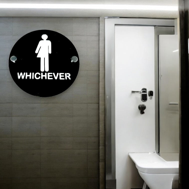 Round or Square Whichever Toilet / Restroom Signs - Custom Colours & Wood Finishes, Custom Wording, Sizes, Shapes Made