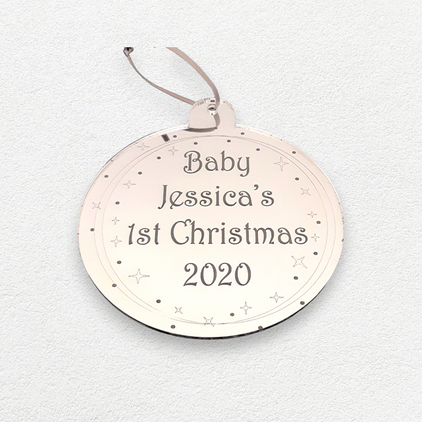Bauble "Baby's 1st Christmas" Engraved Christmas Tree Decorations, Many Colours