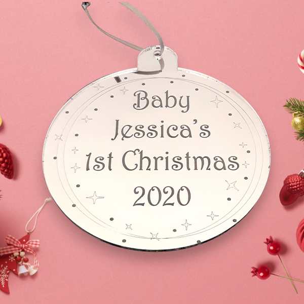 Bauble "Baby's 1st Christmas" Engraved Christmas Tree Decorations, Many Colours