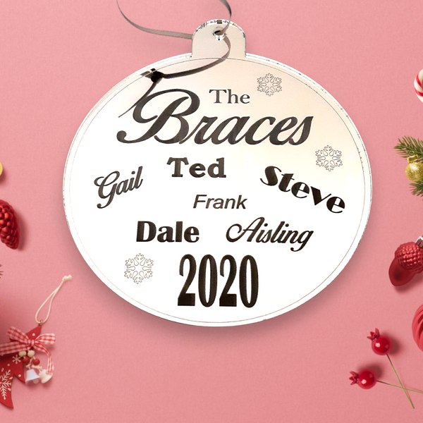 Bauble "Family Names" Engraved Christmas Tree Decorations Many Colours