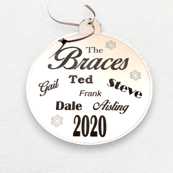 Bauble "Family Names" Engraved Christmas Tree Decorations Many Colours