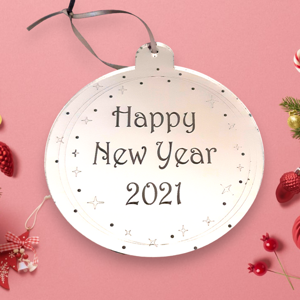 Bauble "Happy New Year" Personalised Engraved Christmas Tree Decorations Many Colours