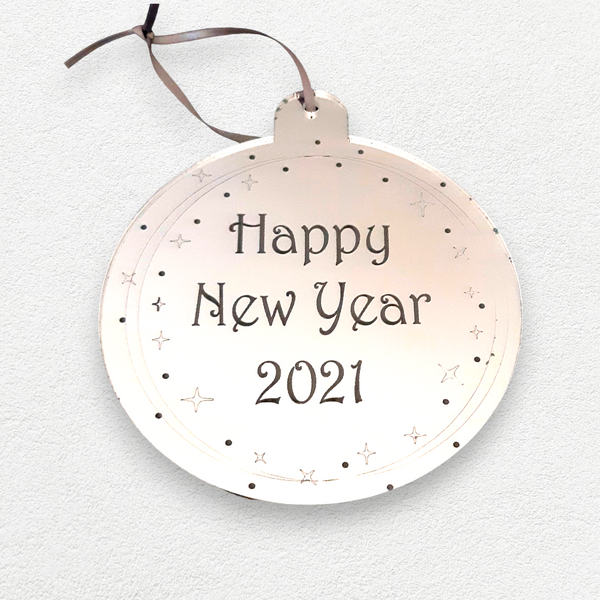 Bauble "Happy New Year" Personalised Engraved Christmas Tree Decorations Many Colours