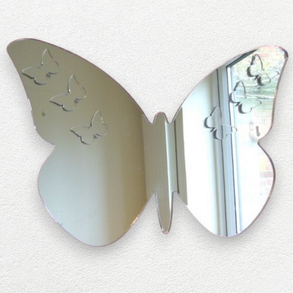 Butterflies on Butterfly Shaped Mirrors, Bespoke Sizes & Engraving Services