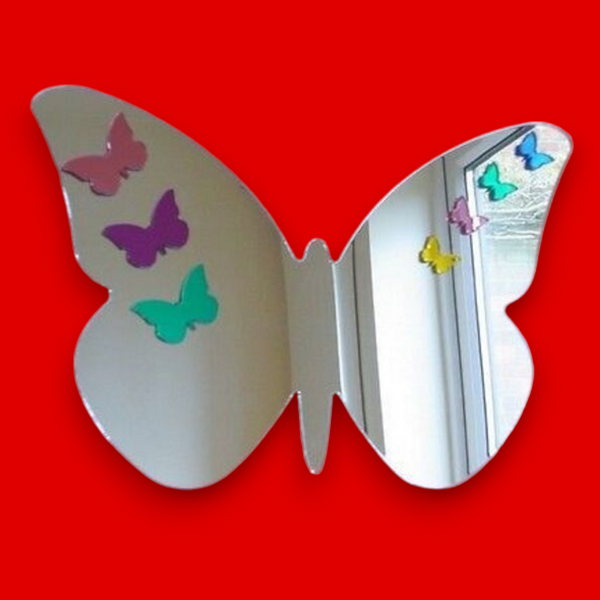 Butterflies on Butterfly Shaped Mirrors, Bespoke Sizes & Engraving Services