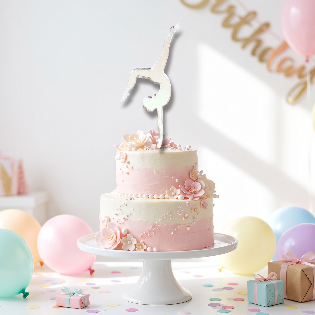 Gymnast Silhouette Cake Topper for Gymnastics Birthday Party Decor