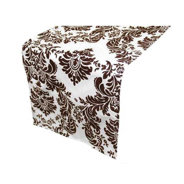 White & Chocolate Brown Damask Table Runner