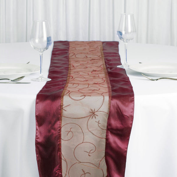 Aubergine Embroidered Sheer Organza Satin Table Runner