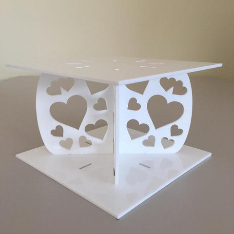 Heart Design Square Wedding/Party Cake Separator - White