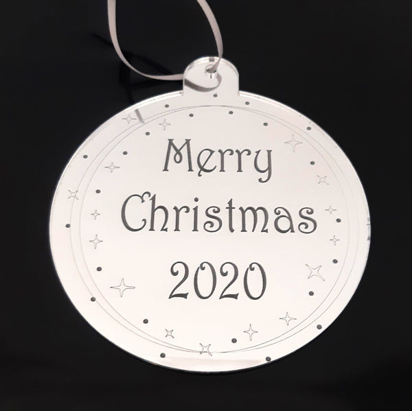 Bauble "Merry Christmas & Year" Engraved Christmas Tree Decorations Mirrored