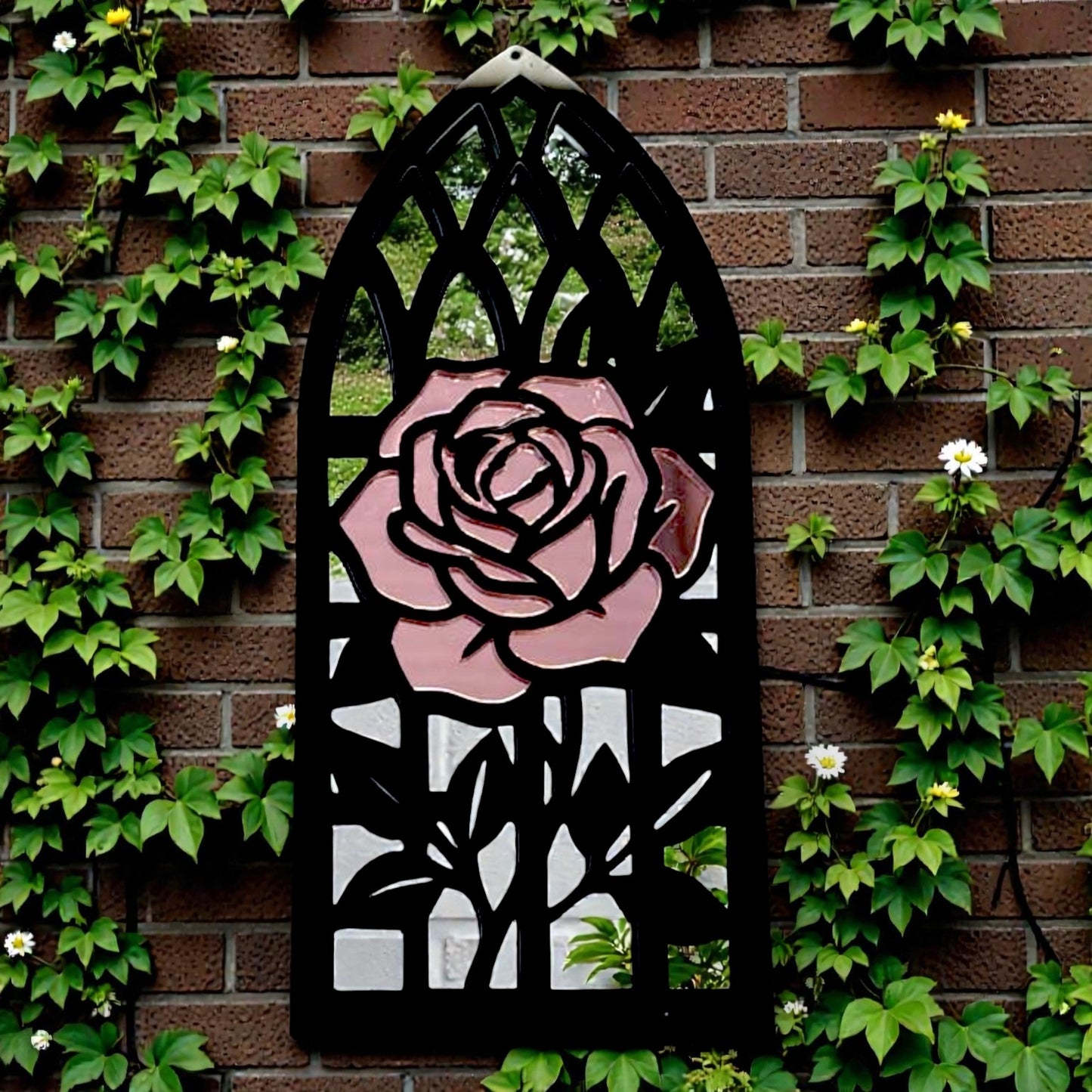 Rose Gothic Church Arch Framed Garden Mirror
