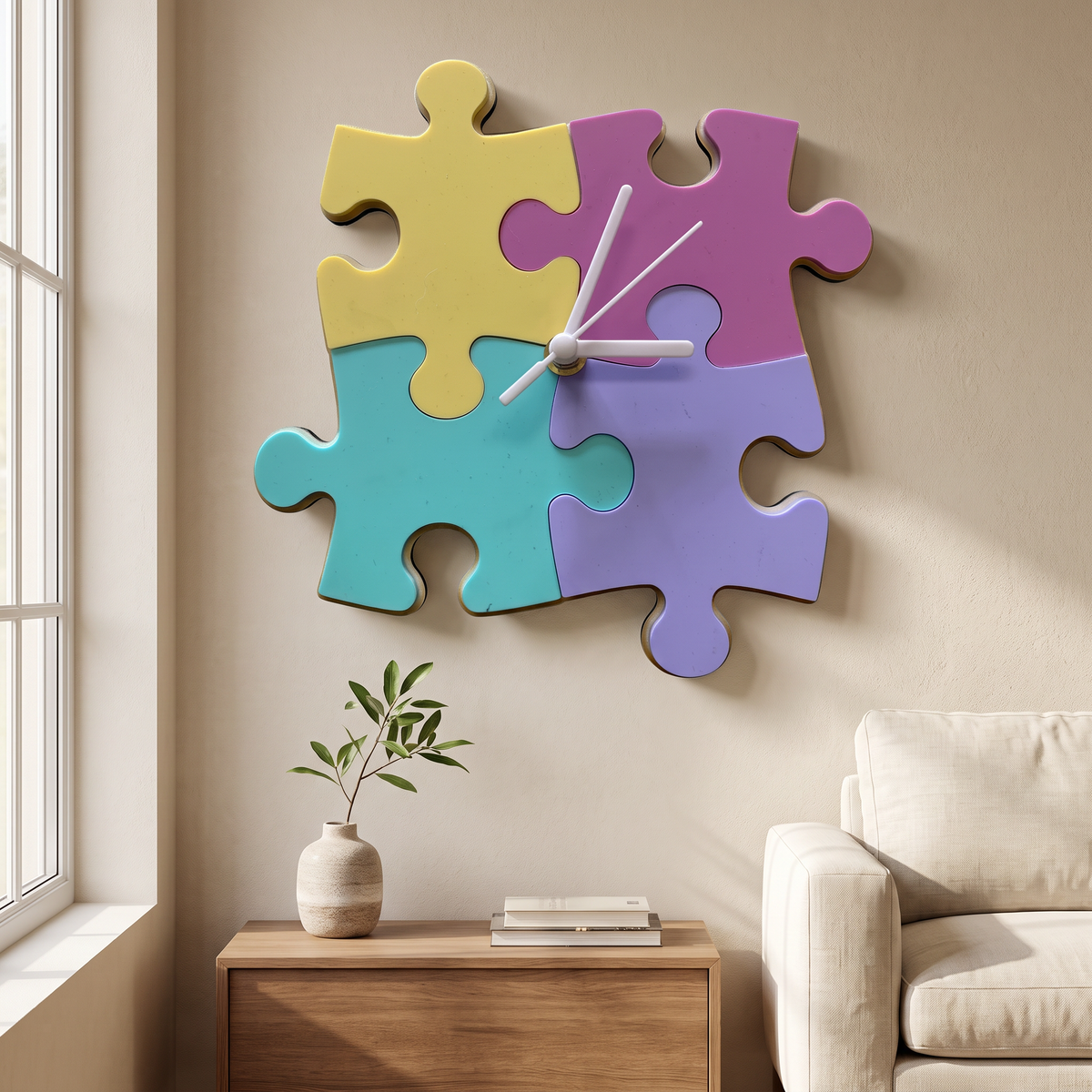 Jigsaw Puzzle Shaped Wall Clock for Home Decor