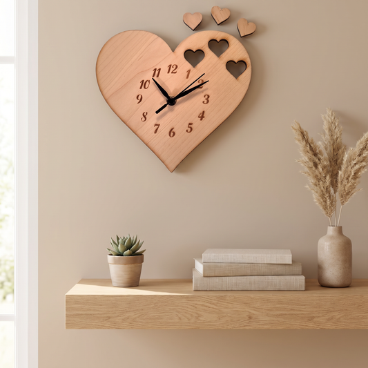 Heart Shaped Wooden Wall Clock Decorative Home Decor