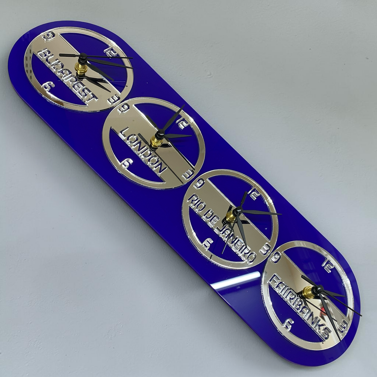 Retro Four Time Zone Desk Clock with Personalized Nameplate