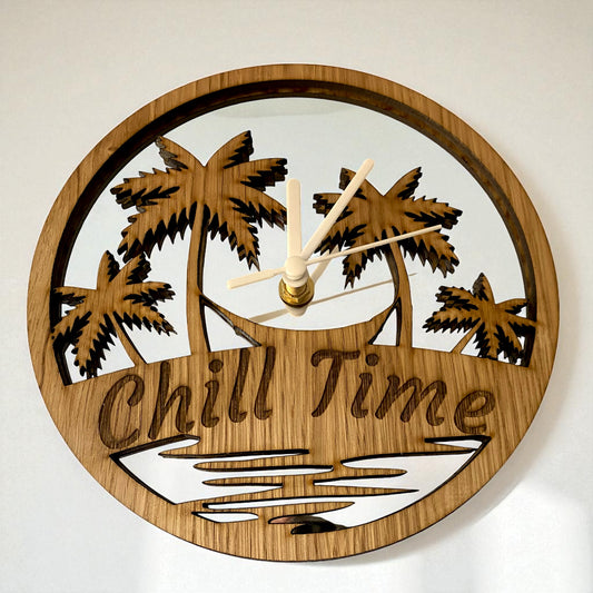 Tropical Beach Wood & Mirrored Clocks