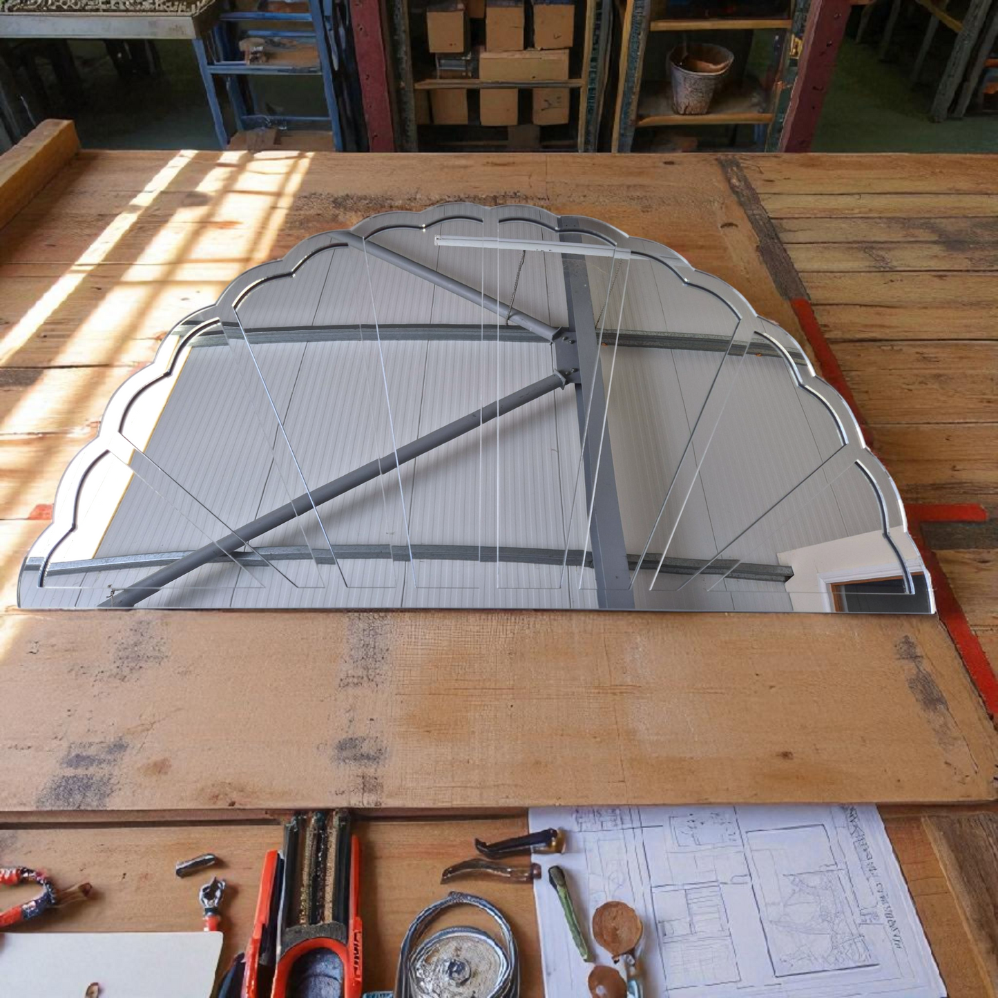 Art Deco Fan Silver Mirror on Mirror Acrylic Frame