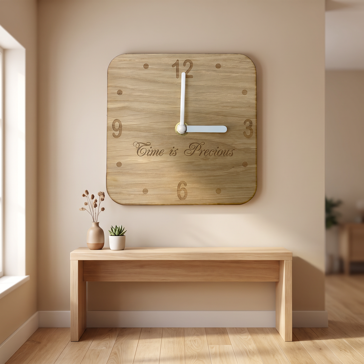 Custom Engraved Wooden Square Wall Clock with Silent Movement