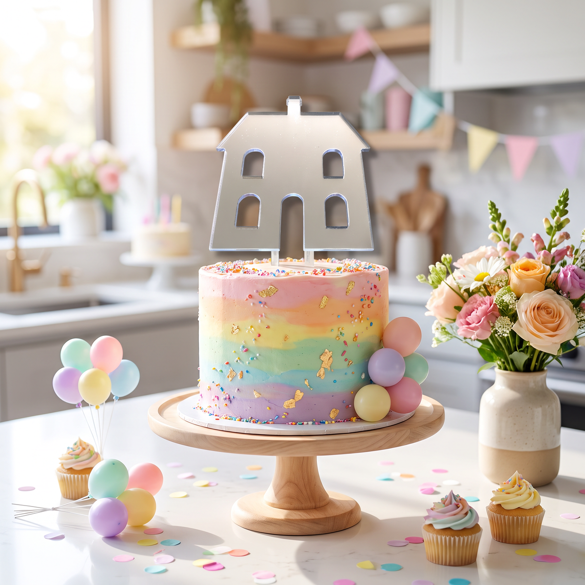 Dollhouse Shaped Acrylic Cake Topper for Birthday Parties