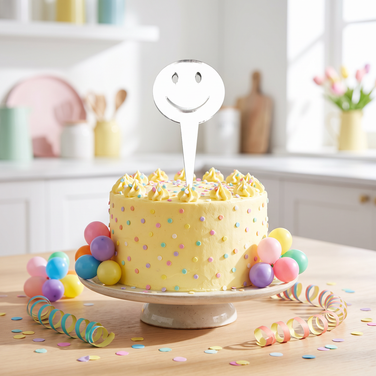Smiley Face Cake Toppers for Cupcakes and Party Decorations