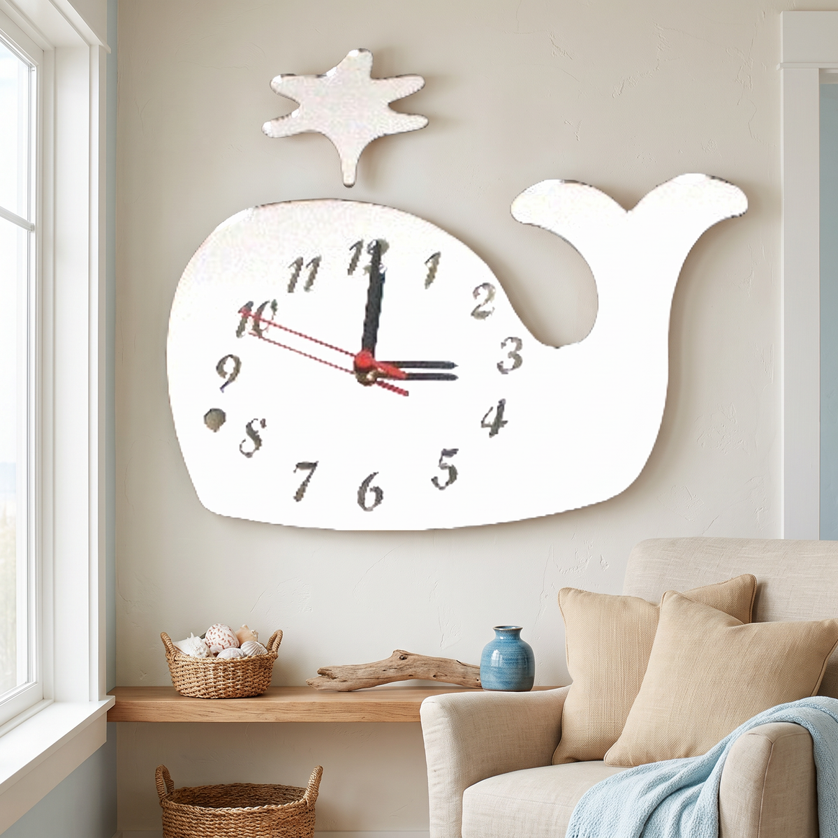Whale Shaped Wall Clock for Kids Room