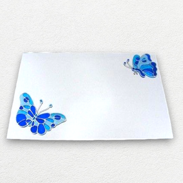 Stained Glass Effect Blue Butterflies Acrylic Mirrors, Bespoke Sizes & Engraving Services