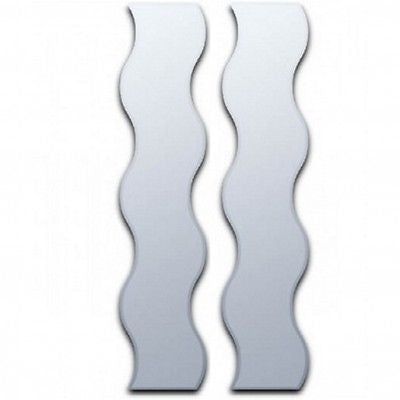 Two vertical wave-shaped acrylic mirrors with reflective silver surfaces, displayed side-by-side on a plain background.