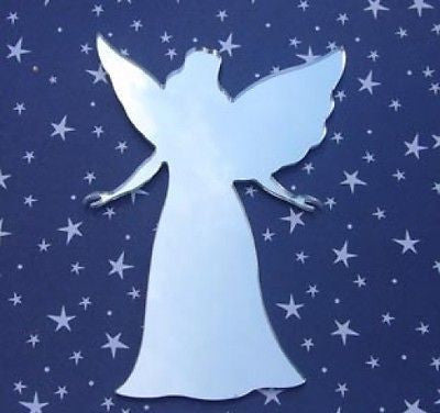 Fairy-shaped reflective mirror on blue background with white stars.