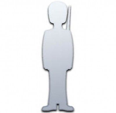 Soldier-shaped silver mirror with a rifle on its back.