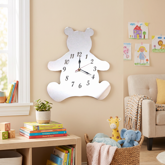 Teddy Bear Shaped Wall Clock for Kids Room