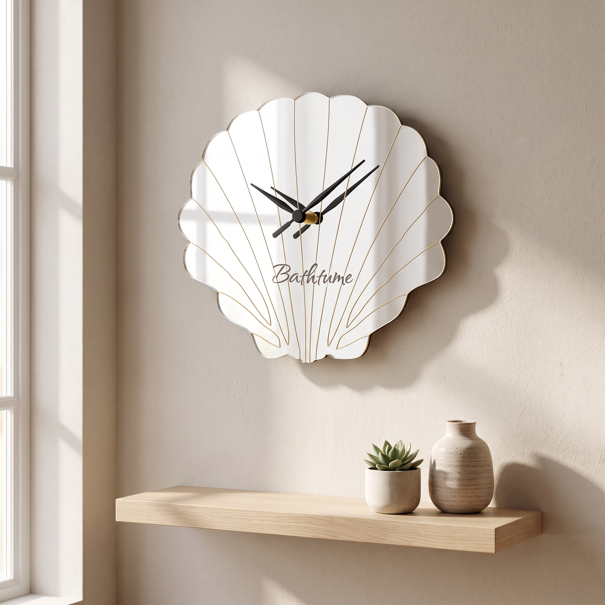 Etched Scallop Shell Decorative Wall Clock