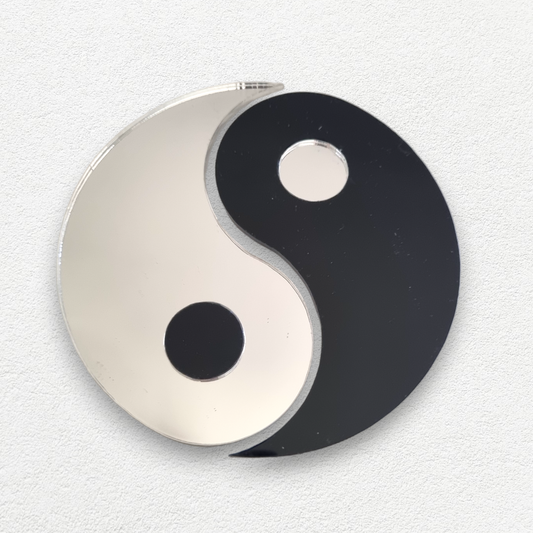 Black & Silver Yin Yang Shaped Acrylic Mirrors, Bespoke Sizes & Engraving Services