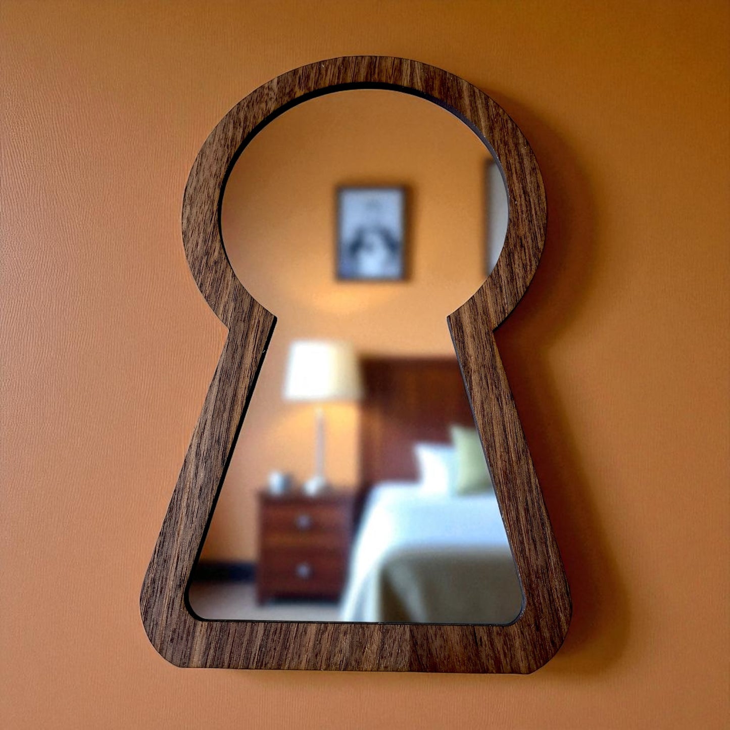 Wood Framed Keyhole Mirror