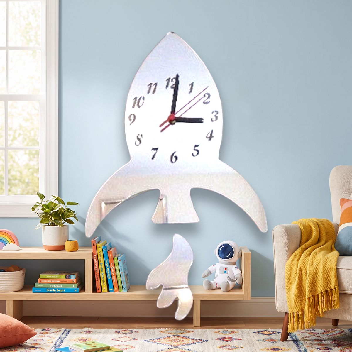Rocket Shaped Wall Clock for Kids Room