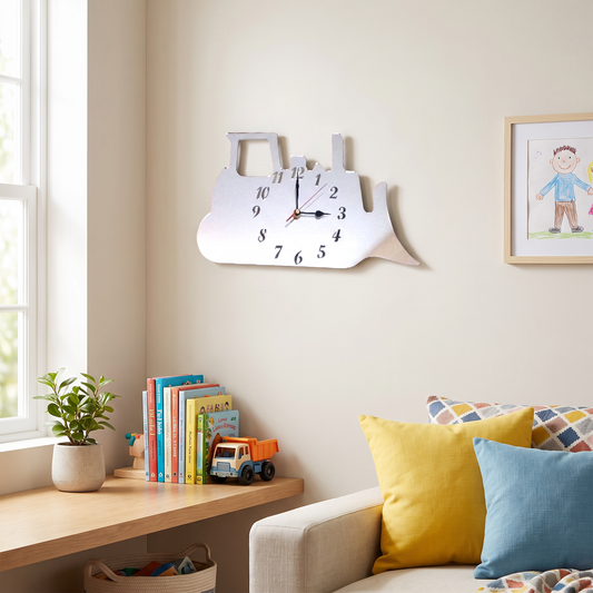 Bulldozer Shaped Wall Clock for Kids Room