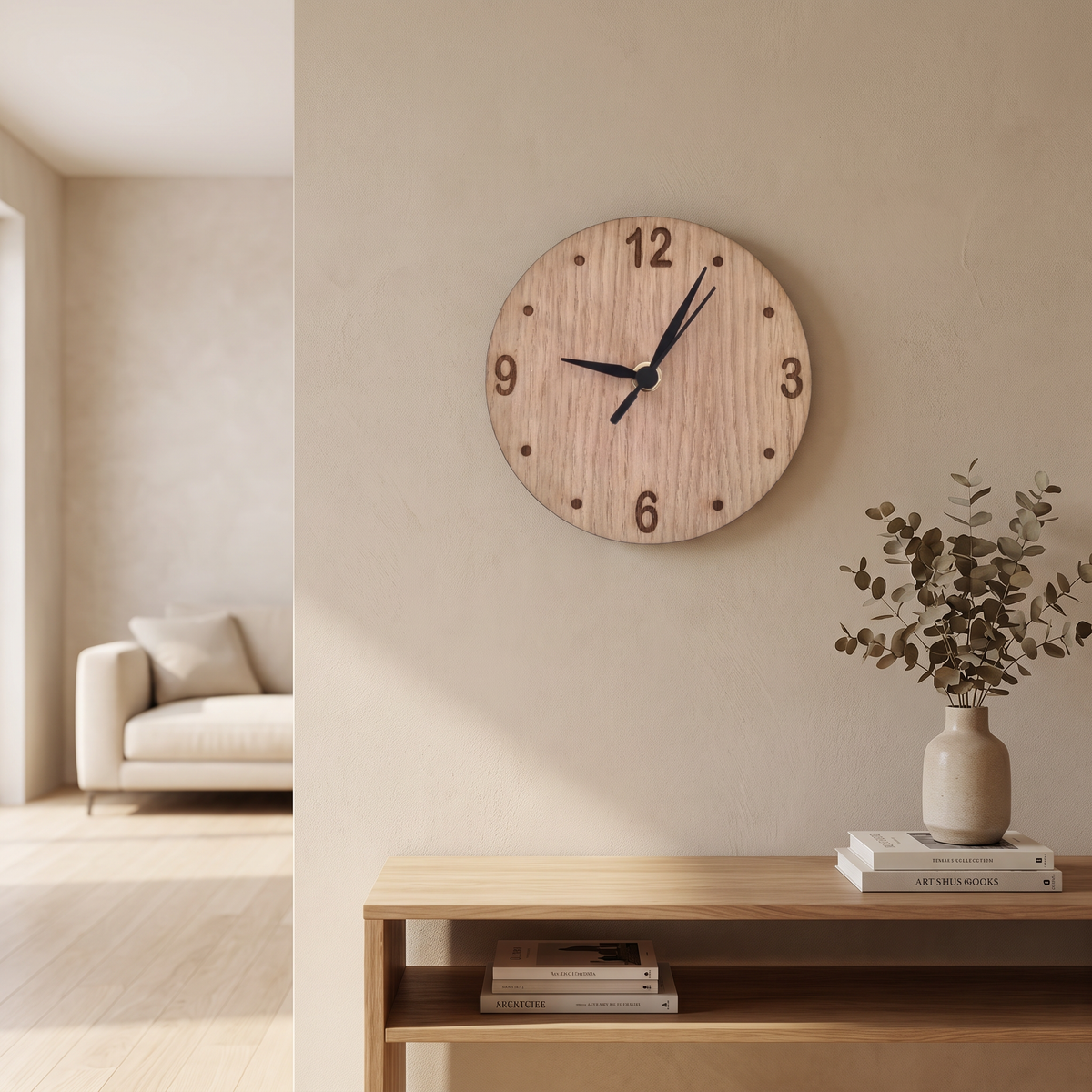 Horloges rondes en bois - Mouvement de balayage silencieux, gravure personnalisée, aiguilles/bois de différentes couleurs, dans de nombreuses tailles.