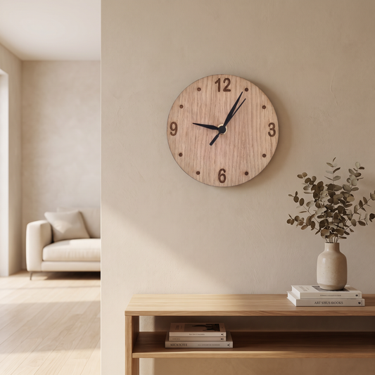 Custom Engraved Round Wooden Wall Clock with Silent Sweep Movement