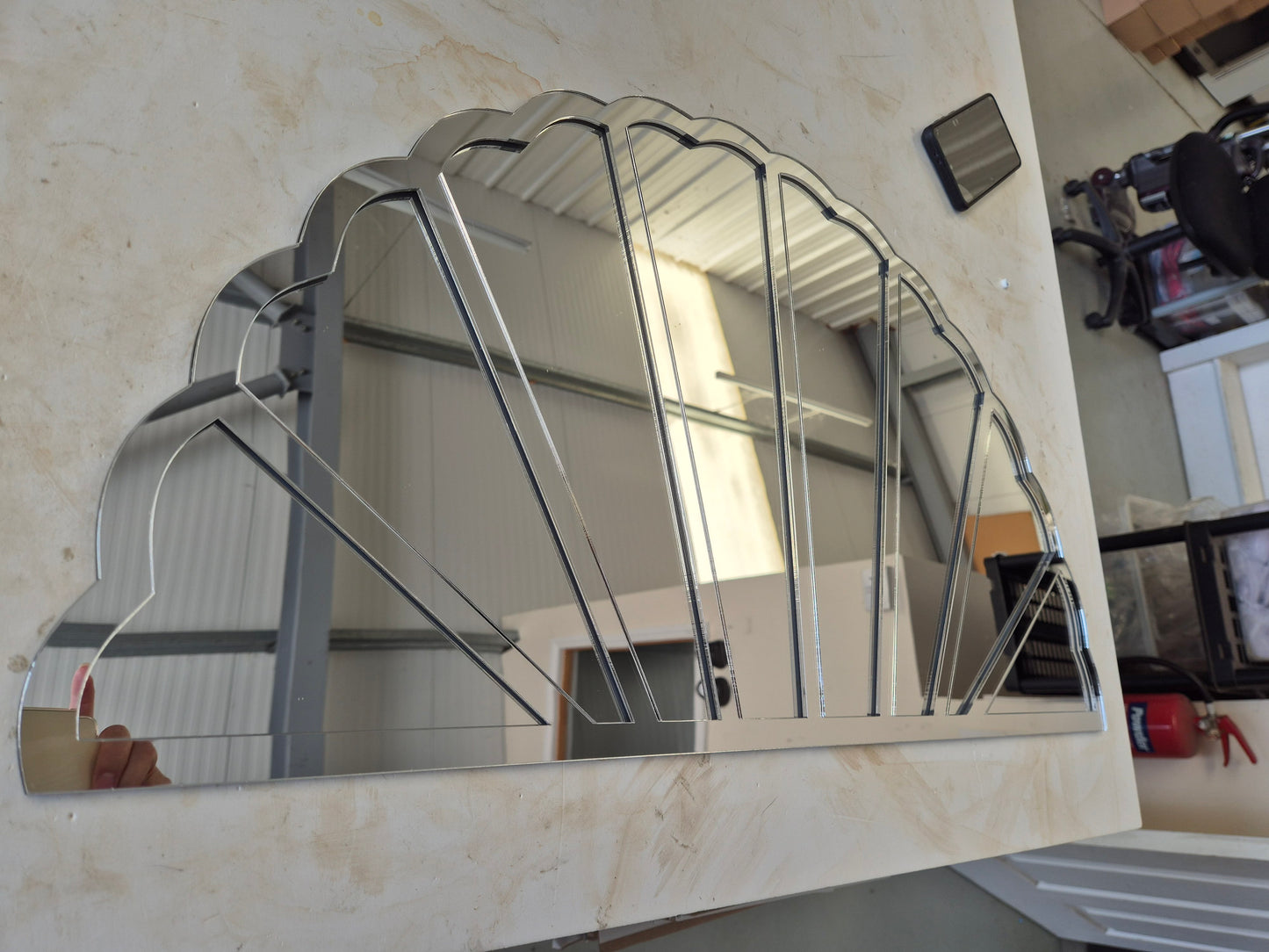 Art Deco Fan Silver Mirror on Mirror Acrylic Frame