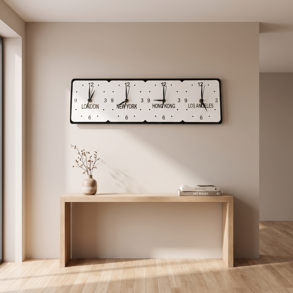 Custom Four Time Zone Wall Clock for Home and Office Decor
