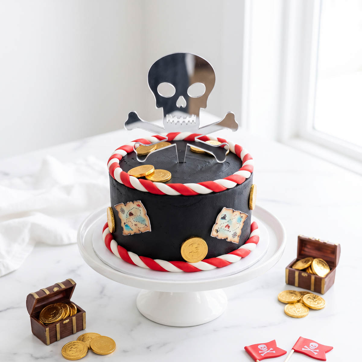 Skull and Crossbones Acrylic Cake Toppers for Pirate Party
