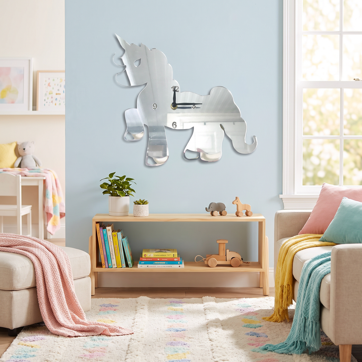 Unicorn Shaped Wall Clock for Kids Bedroom