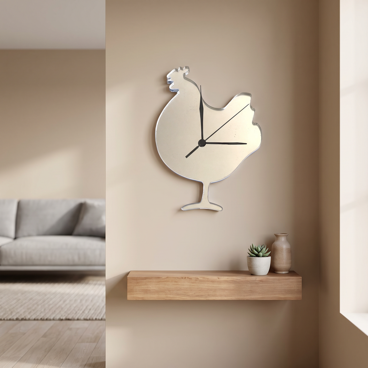 Cockerel Wall Clock - Decorative Farmhouse Rooster Kitchen Decor